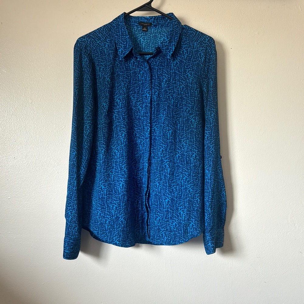 Ann Taylor Blue Patterned Blouse - image 1